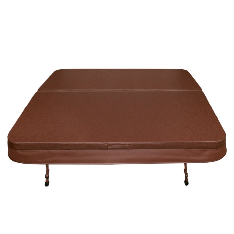 Hot Tub Cover Spa Lid 2m x 2m Square Brown Hard Top Weatherproof PVC Leather Foam 25KG/m3 Density Galvanized C-Channel UV Mildew Flame Resistant 4 x Lock Down Straps With Keys 6 x Lifting Handles