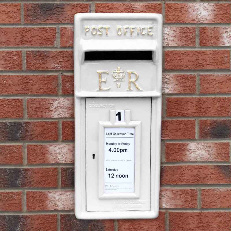 Royal Mail Post Box with Floor Stand ER Cast Iron Wall Mounted Wedding Authentic Pillar Replica Lockable Post Office Letter Box White