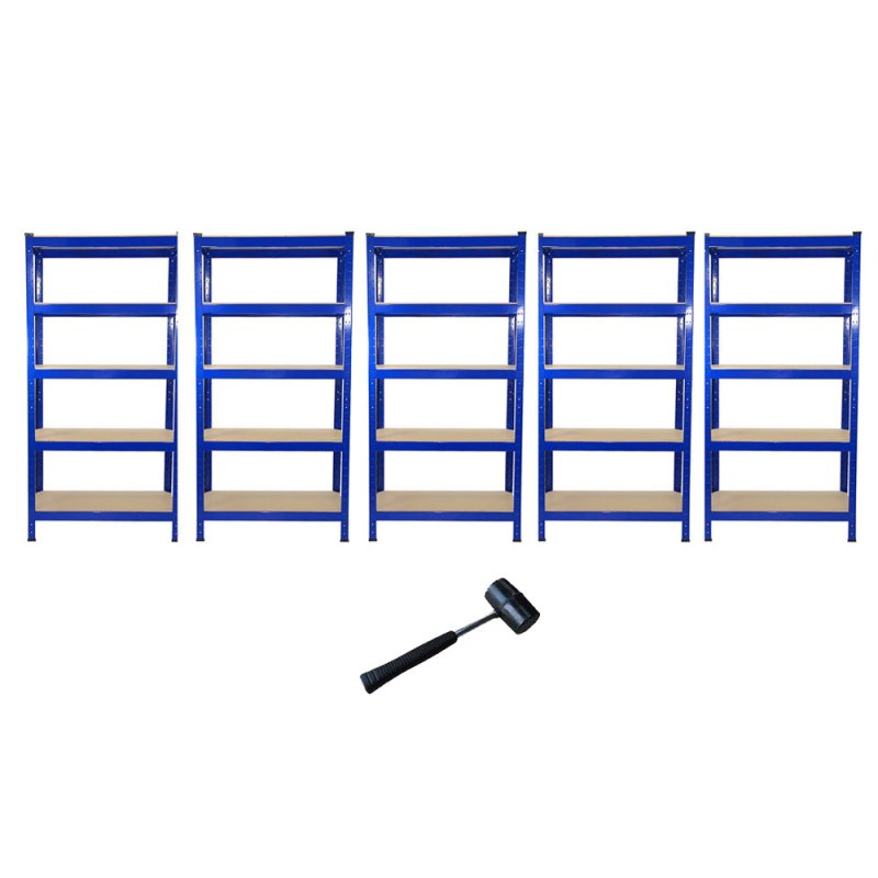 Racking Shelving Unit Boltless 5 Tier Garage Shelves, 5 x 75cm Wide Storage Organisation Workshop Shed Heavy Duty Steel 5 Shelves - 30 x 75 x 150cm Space Saver Bundle