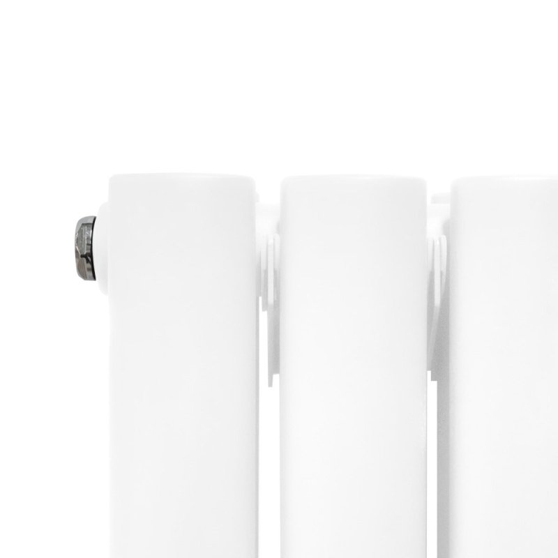 Oval Panel Radiator With Mirror 1800mm x 500mm & TRV Chrome Valves Designer Double Column Vertical White Carbon Steel Wall Mounted Kitchen Living Room Cleaning Brush Fixing Kit & Brackets