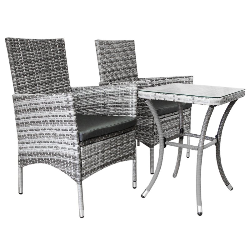 Garden Outdoor Rattan Bistro Set Furniture 3 PCs Patio Weave Companion Chair Table Set Conservatory Balcony 2 Seater Light Grey FREE Rain Cover