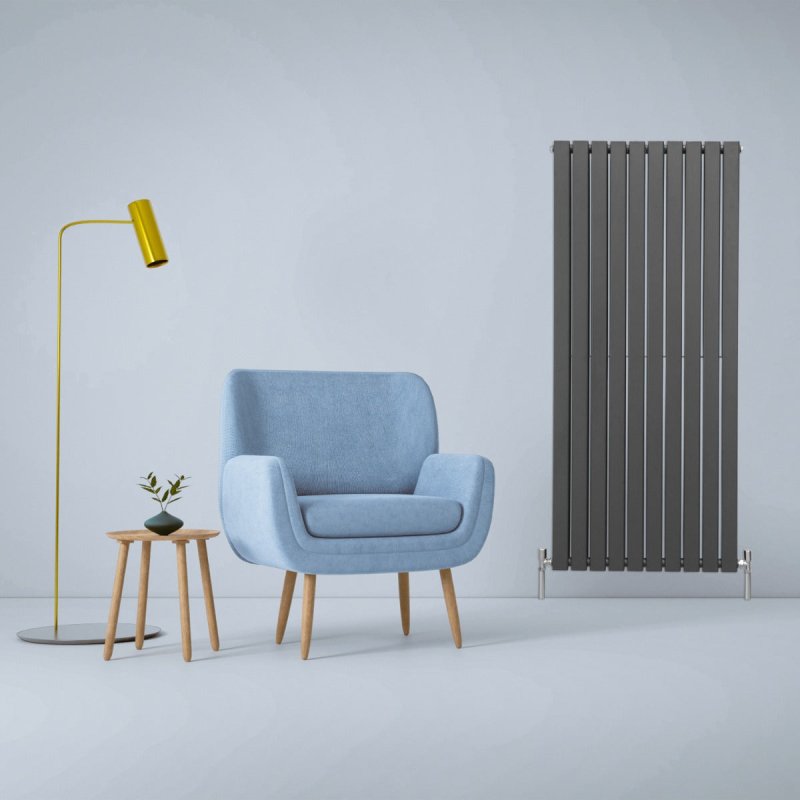 Designer Radiators 160 x 70cm Flat Panel Modern Central Heating Anthracite Grey Vertical Column Double Panel Wall Mounted Slimline Kitchen Living Room Bathroom Commercial Cleaning Brush & Fixing Kit