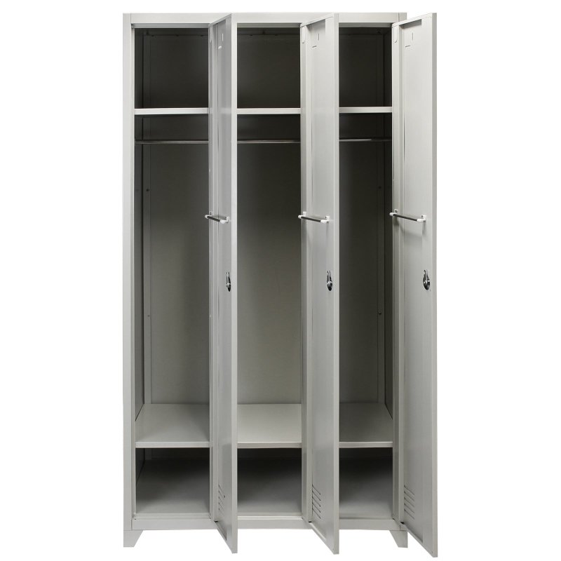 MonsterShop 3 Door Steel Storage Lockers, Grey Metal Lockable Unit, School Staff Gym Changing