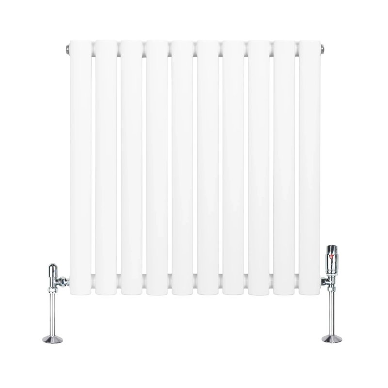 Oval Single Column Radiator & Valves - 600mm x 600mm - White