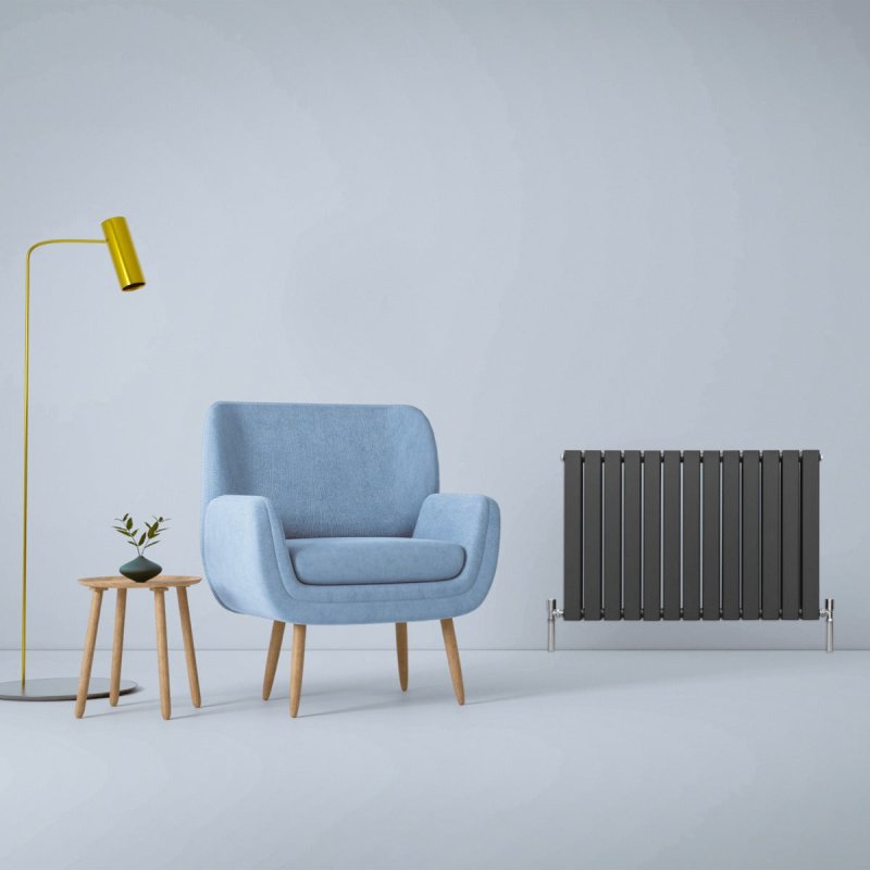 Designer Radiators 60 x 91cm Flat Panel Modern Central Heating Anthracite Grey Horizontal Column Double Panel Wall Mounted Slimline Kitchen Living Room Bathroom Commercial Cleaning Brush & Fixing Kit