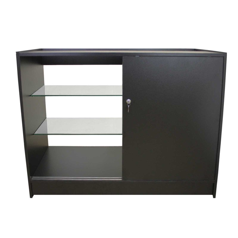 Retail Glass Shelf Product Display Shop Counter Showcase Lockable Cabinet Unit Black - K1200