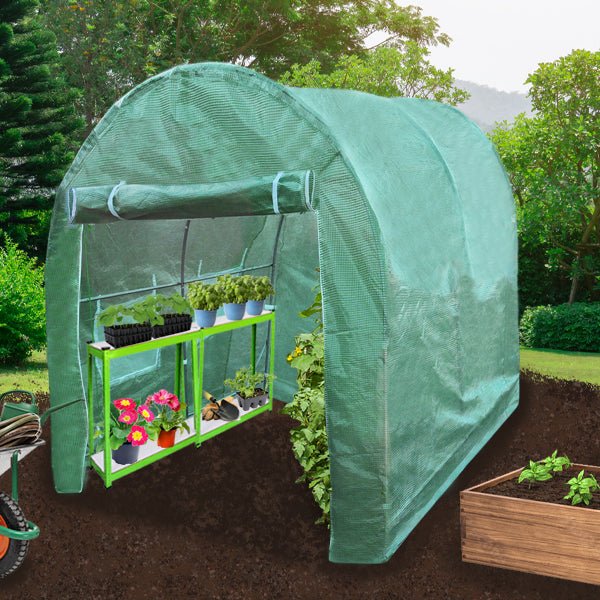 Polytunnel Greenhouse Walk In Galvanised Racking Windows Doors Growhouse PE Cover Gardening Metal Frame Outdoor Storage Garden Tent Vegetable Flower Plant 19mm Diameter | 3 x 2m