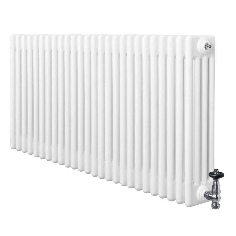 Traditional 4 Column Radiator & Valves - 600 x 1190mm - White