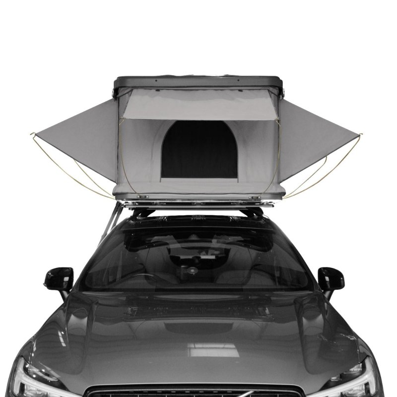 Car Roof Top Tent Grey Large Hard Shell Box Gas Assisted Pop Up Bunk 2-3 Person 3000mm Waterproof Camping Telescopic Ladder 5.5cm Mattress Boot Bags Anti Condensation FREE Storage Net & Solar Torch