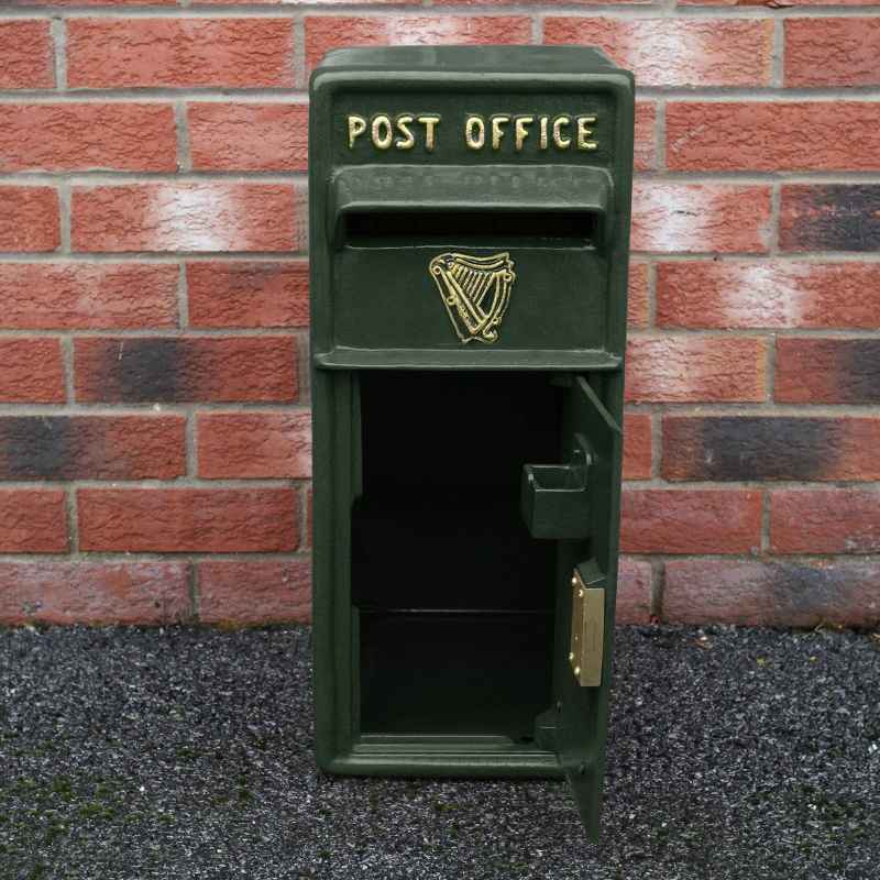 Royal Mail Post Box Irish with Floor Stand ER Cast Iron Wall Mounted Wedding Authentic Pillar Replica Lockable Post Office Letter Box Green