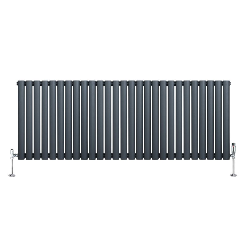 Oval Single Column Radiator & Valves - 600mm x 1620mm - Anthracite Grey