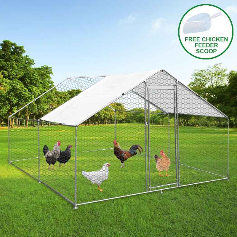 Walk In Chicken Run Cage Coop 3m x 4m x 2m Dog Pen House Kennel Large Metal Enclosure Rabbits Ducks Poultry Roof Cover Shelter Sunshade Pets Outdoor Backyard Farm Animal