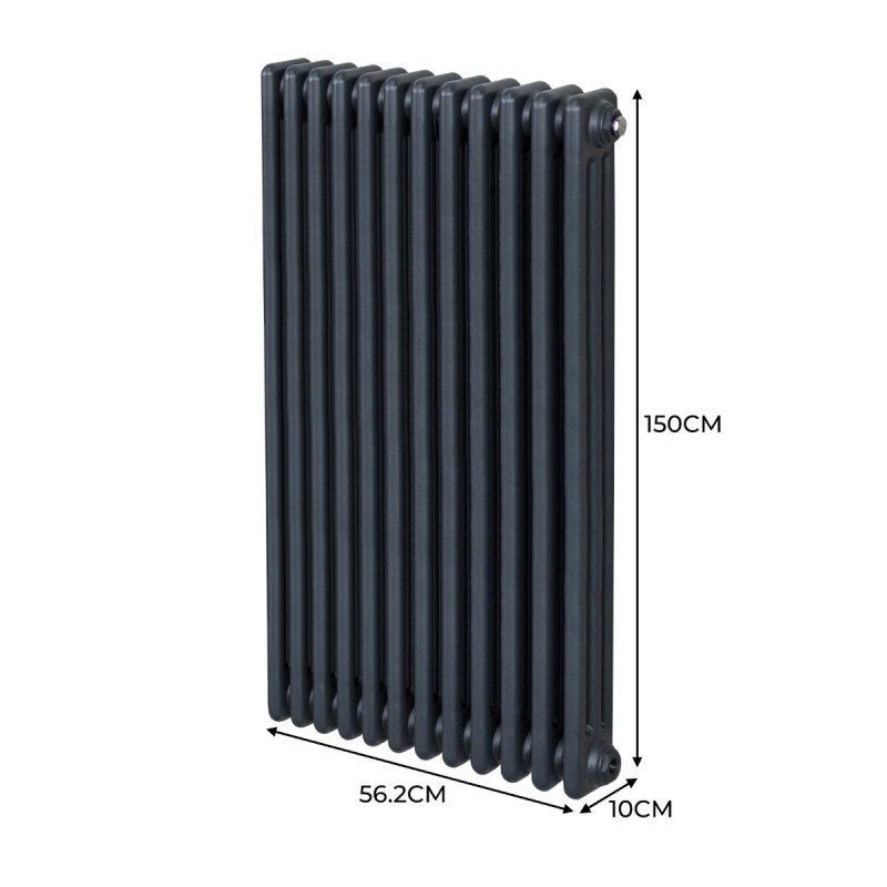 Traditional 3 Column Radiator 1500mm x 562mm Modern Central Heating Heater Matt Anthracite Grey Carbon Steel Vertical Wall Mounted Kitchen Living Room Bathroom Cleaning Brush Fixing Kit & Brackets