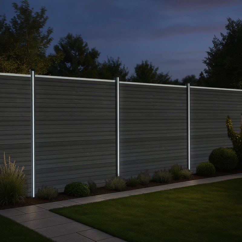 Composite Fence Panel x 8 & LED Posts x 9 - Grey