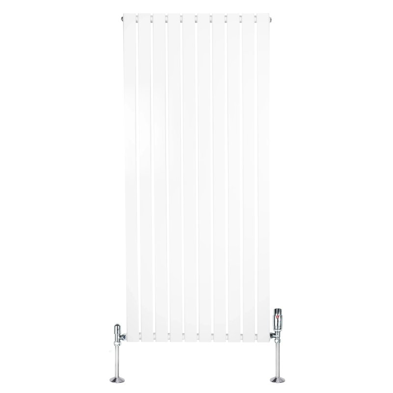 Flat Single Column Radiator - 1600mm x 700mm & Valves - White