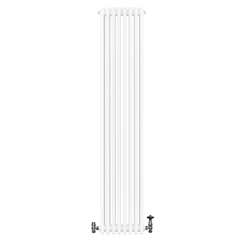 Traditional 4 Column Radiator & Valves - 1800 x 380mm - White