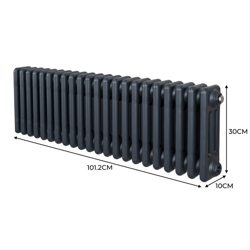 Traditional 3 Column Radiator 300mm x 1012mm Modern Central Heating Heater Anthracite Matt Grey Carbon Steel Horizontal Wall Mounted Kitchen Living Room Bathroom Cleaning Brush Fixing Kit & Brackets