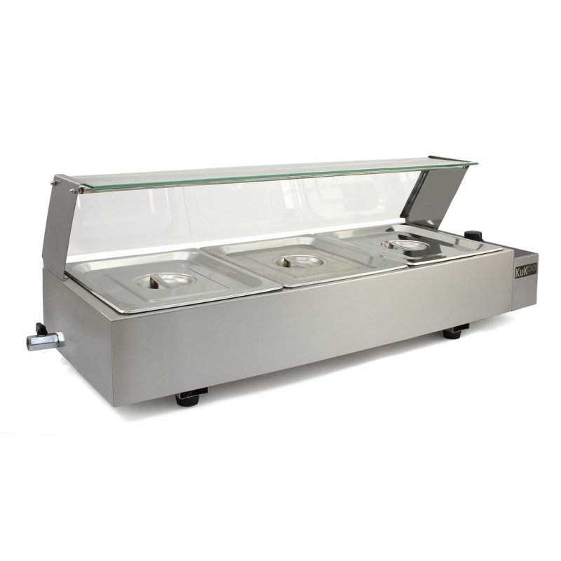 KuKoo Wet Well Catering Bain Marie Food Warmer Display, 3 Pan, 1/2 GN, 1.5kW, Stainless Steel