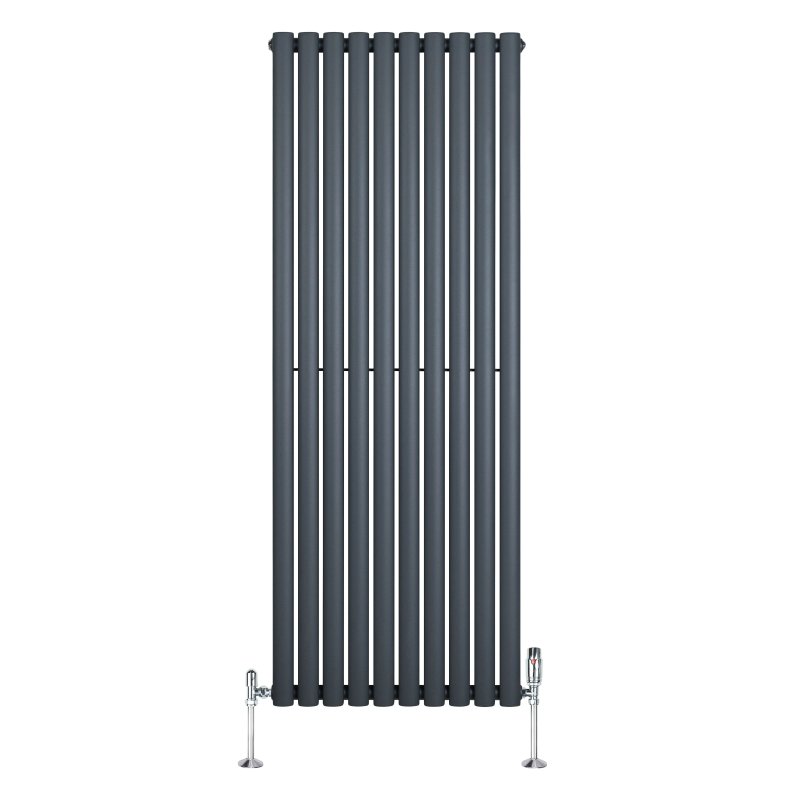 Oval Single Column Radiator & Valves - 1600mm x 600mm - Anthracite Grey