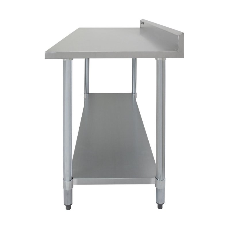 4FT Kitchen Work Bench Catering Table Commercial Stainless Steel Food Prep Surface Restaurant Storage Shelf 250kg Weight Capacity Adjustable Height 10cm Backsplash Upstand 2 x FREE Microfibre Cloths