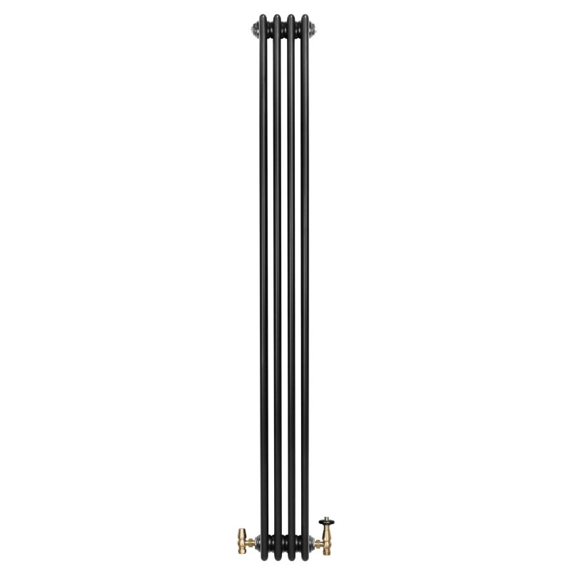 Traditional 4 Column Radiator & Valves - 1800 x 200mm - Black