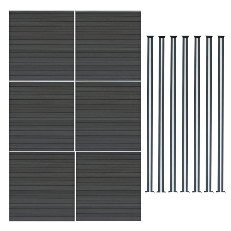 Composite Fence Panel x 6 & LED Posts x 7 - Grey