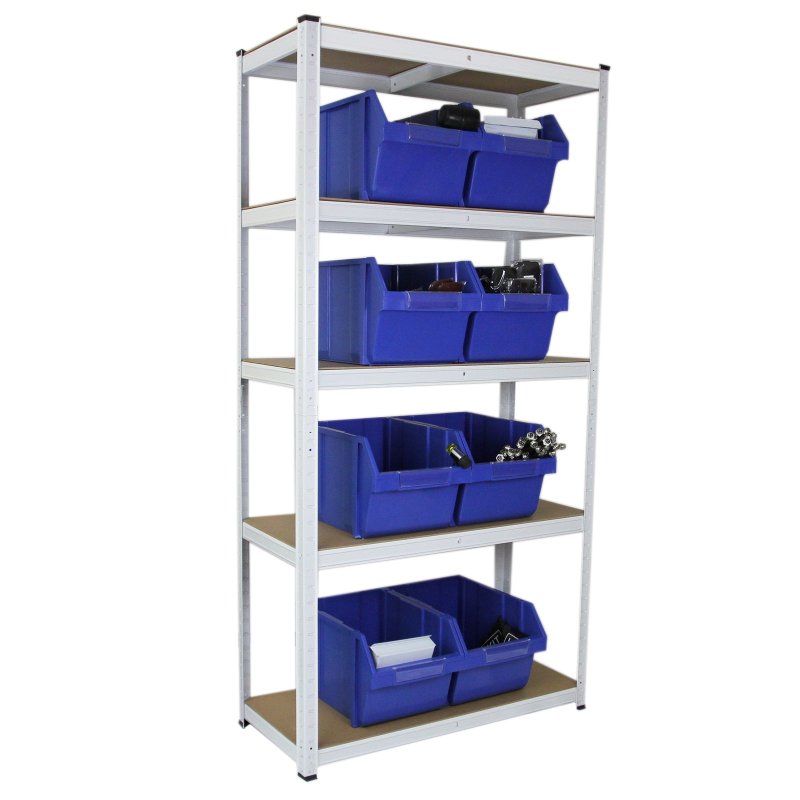 3 Garage Shelving Units 5 Tier Racking Storage Warehouse Bays Industrial Heavy Duty Boltless Steel Shelves / FREE Rubber Mallet & Bay Connectors