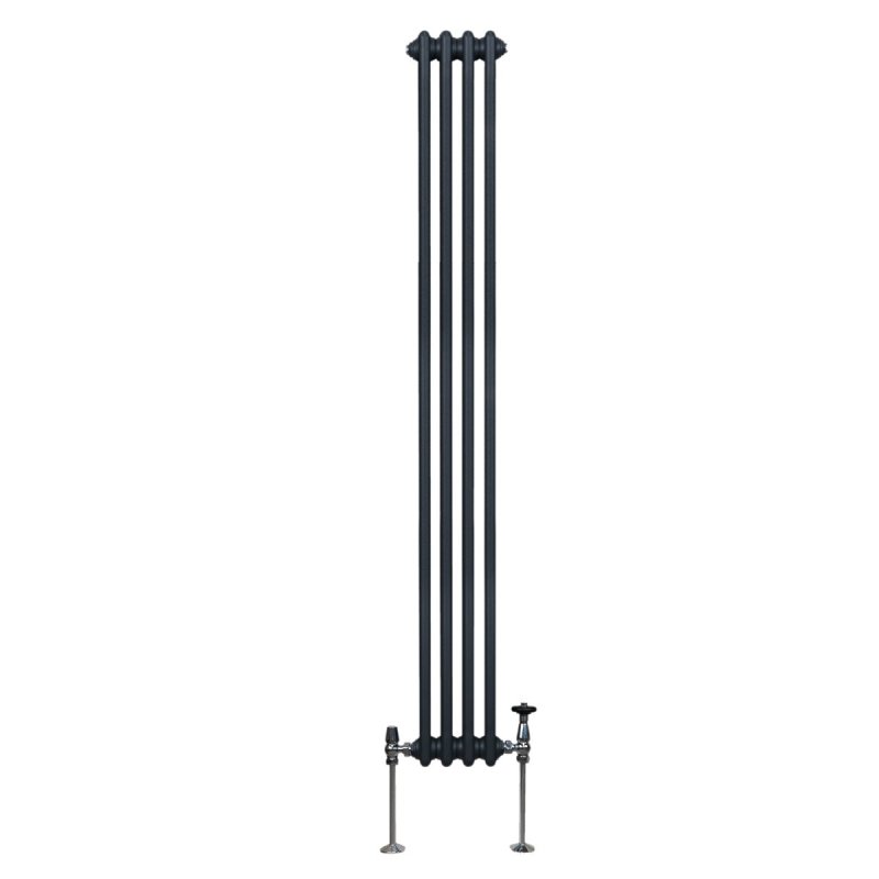 Traditional 3 Column Radiator 1800mm x 202mm Modern Central Heating Heater Matt Anthracite Grey Carbon Steel Vertical Wall Mounted Kitchen Living Room Bathroom Cleaning Brush Fixing Kit & Brackets