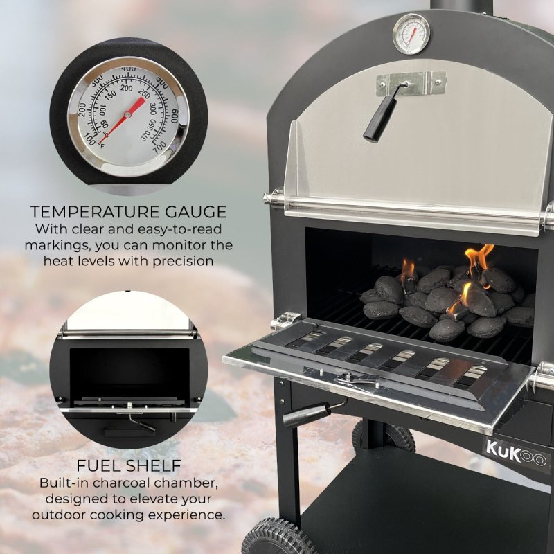 Outdoor Pizza Oven, 12" Pizza Peel & Rain Cover / Charcoal Fired Garden Oven / BBQ Smoker & Bread Oven
