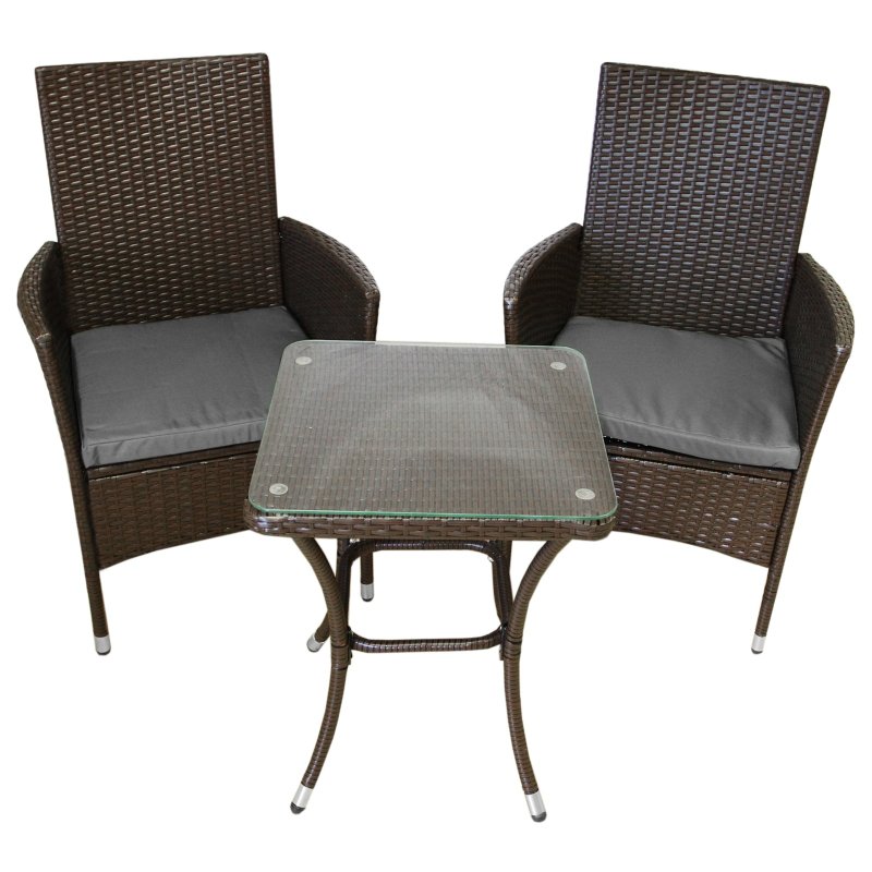 Garden Outdoor Rattan Bistro Set Furniture 3 PCs Patio Weave Companion Chair Table Set Conservatory Balcony 2 Seater Brown FREE Rain Cover