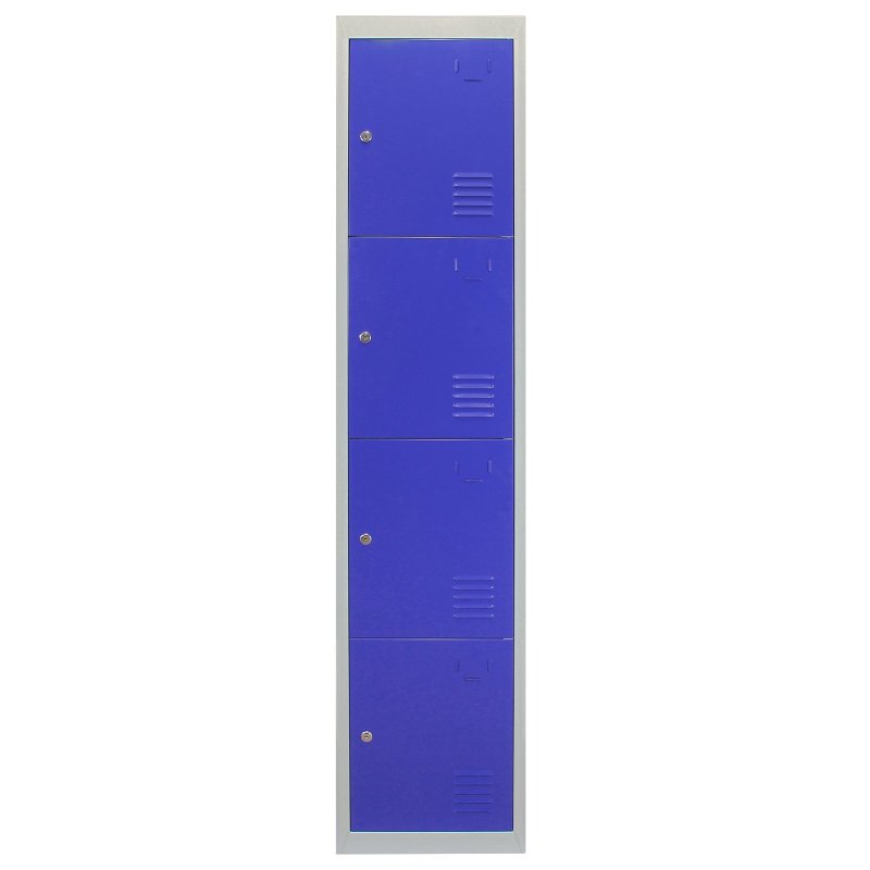 MonsterShop Metal Lockers 4 Door Storage, Flatpack Blue & Grey Metal Lockable Unit, School Staff Gym Changing