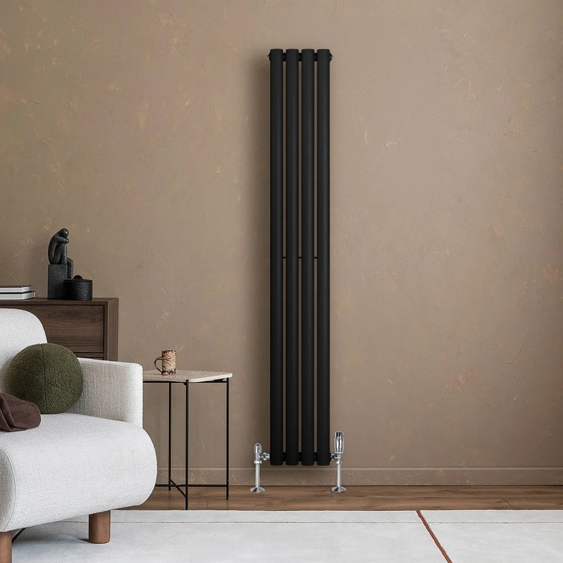 Oval Single Column Radiator - 1600 x 240mm - Black