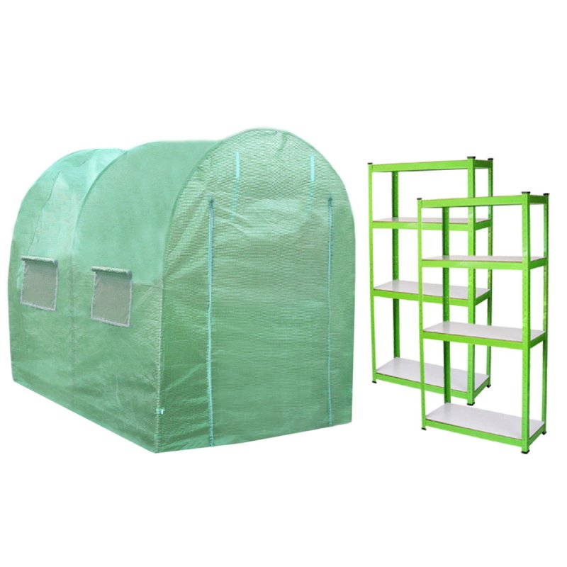 Polytunnel Greenhouse Walk In Galvanised Racking Windows Doors Growhouse PE Cover Gardening Metal Frame Outdoor Storage Garden Tent Vegetable Flower Plant 25mm Diameter | 4 x 2m