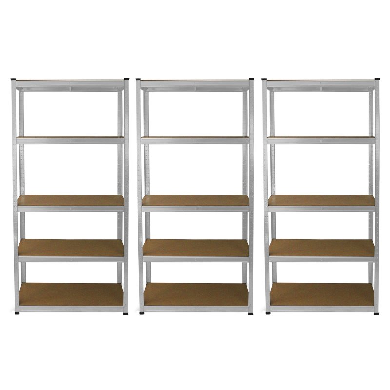 3 Garage Shelving Units 5 Tier Racking Storage Warehouse Bays Industrial Heavy Duty Boltless Galvanised Steel Shelves / FREE Rubber Mallet & Bay Connectors