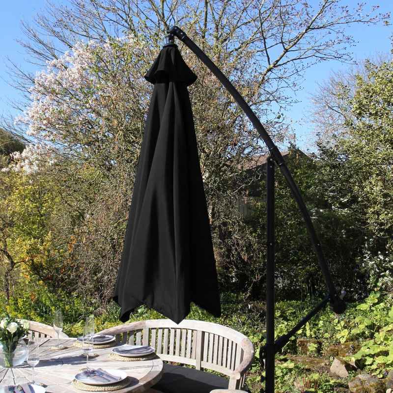 3m Cantilever Garden Parasol Banana Hanging Umbrella Winding Crank Shade Patio Outdoor Sun Shade Tilt UV Protection | Black Square Base