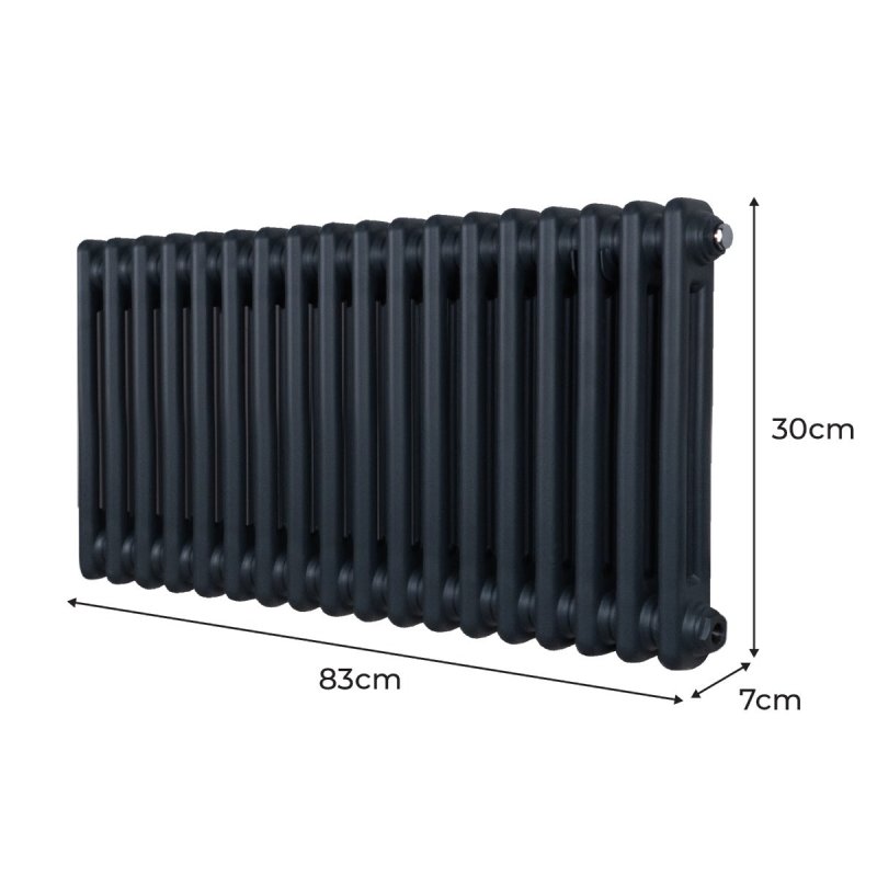 Traditional 2 Column Radiator 300mm x 832mm Modern Central Heating Heater Matt Anthracite Grey Carbon Steel Horizontal Wall Mounted Kitchen Living Room Bathroom Cleaning Brush Fixing Kit & Brackets