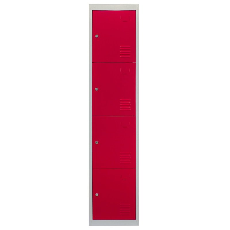 MonsterShop Metal Lockers 4 Door Storage, Flatpack Red & Grey Metal Lockable Unit, School Staff Gym Changing