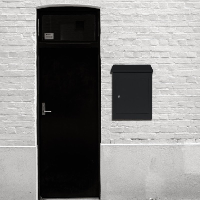 Parcel Post Drop Box Black Large Steel Outdoor Lockable 2 Keys Letter Mail Package Courier Container Delivery Storage Wall Mount Safe Secure Anti Fishing Scannable Barcode FREE Screwdriver Fixing Kit