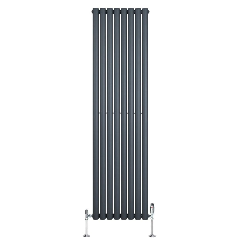 Oval Single Column Radiator & Valves - 1800mm x 480mm - Anthracite Grey