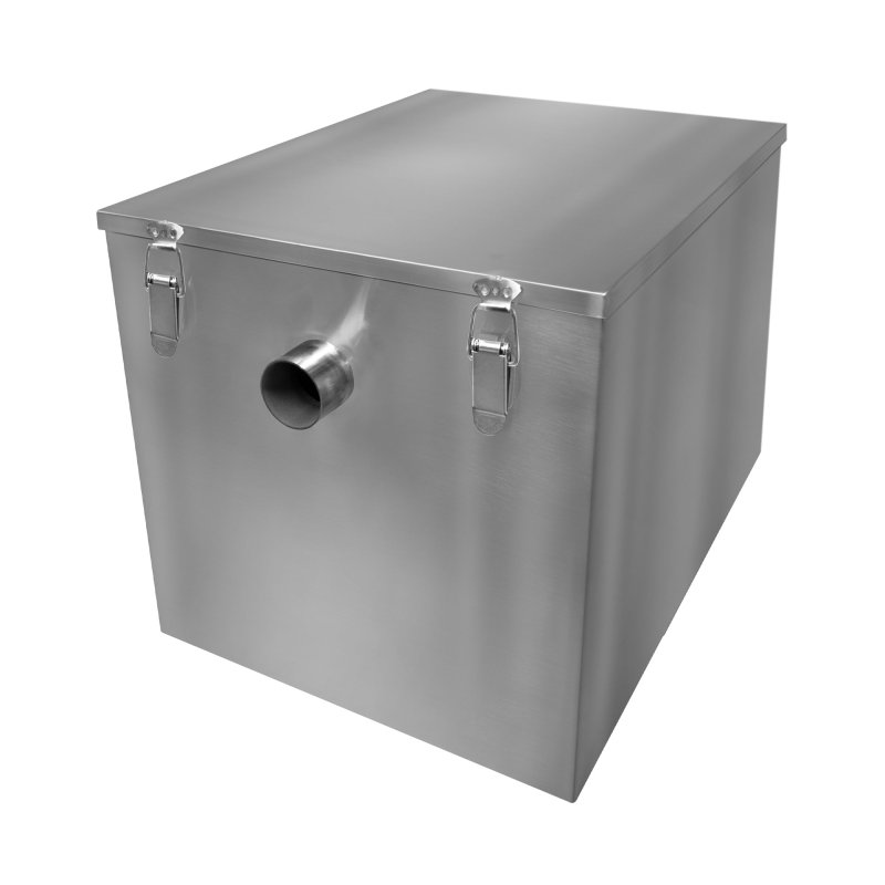 Commercial Grease Trap 96L Under Sink Interceptor 9KG Stainless Steel Waste Fat Oil Water Separator Filter Restaurant Kitchen Takeaway Hotel Cafe 50mm Inlet Outlet Compact 39cm H x 39cm W x 39cm D