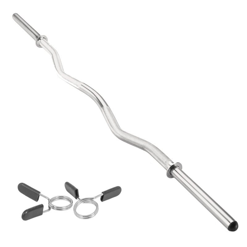 Body Revolution EZ Barbell Bar - 1.2m EZ Weight Lifting Bar for 1 Inch Standard Weights Plates - Barbell for Bench Press, Curls and Bodybuilding With Spinlock