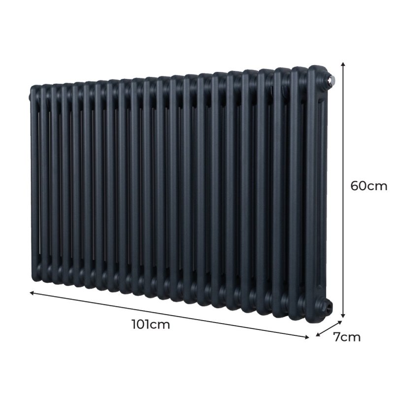 Traditional 2 Column Radiator 600mm x 1012mm Modern Central Heating Heater Matt Anthracite Grey Carbon Steel Horizontal Wall Mounted Kitchen Living Room Bathroom Cleaning Brush Fixing Kit & Brackets