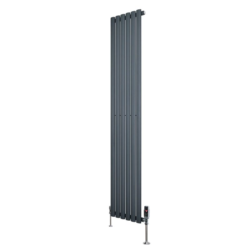 Oval Single Column Radiator & Valves - 1800mm x 360mm - Anthracite Grey