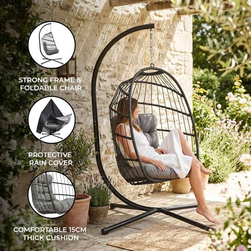 Rattan Hanging Egg Chair - Black