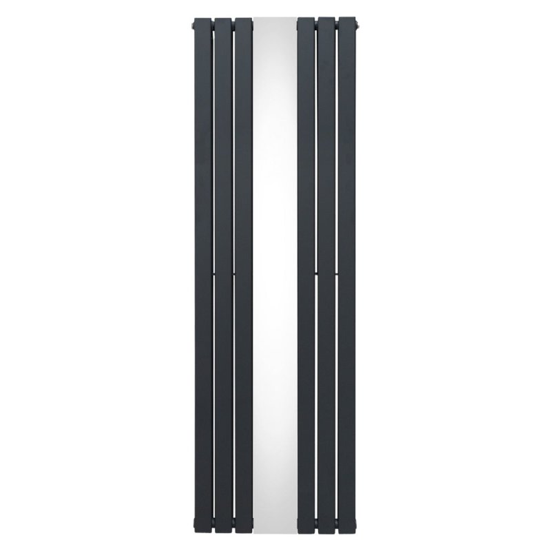 Flat Panel Radiator With Mirror 1800mm x 565mm Modern Designer Double Column Vertical Heater Matt Anthracite Grey Carbon Steel Wall Mounted Kitchen Living Room Cleaning Brush Fixing Kit & Brackets