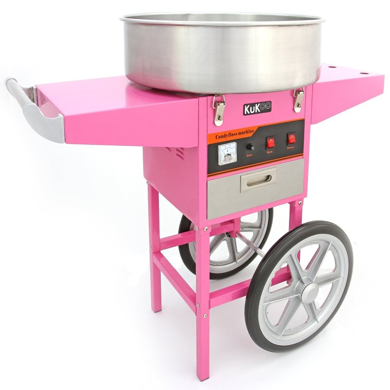 Cotton Candy Floss Machine & Portable Cart Electric Retro Carnival Funfair Style Maker Kids Party Movie Night Sweet Gift Candyfloss Stainless Steel Hinged Bowl Thermostat