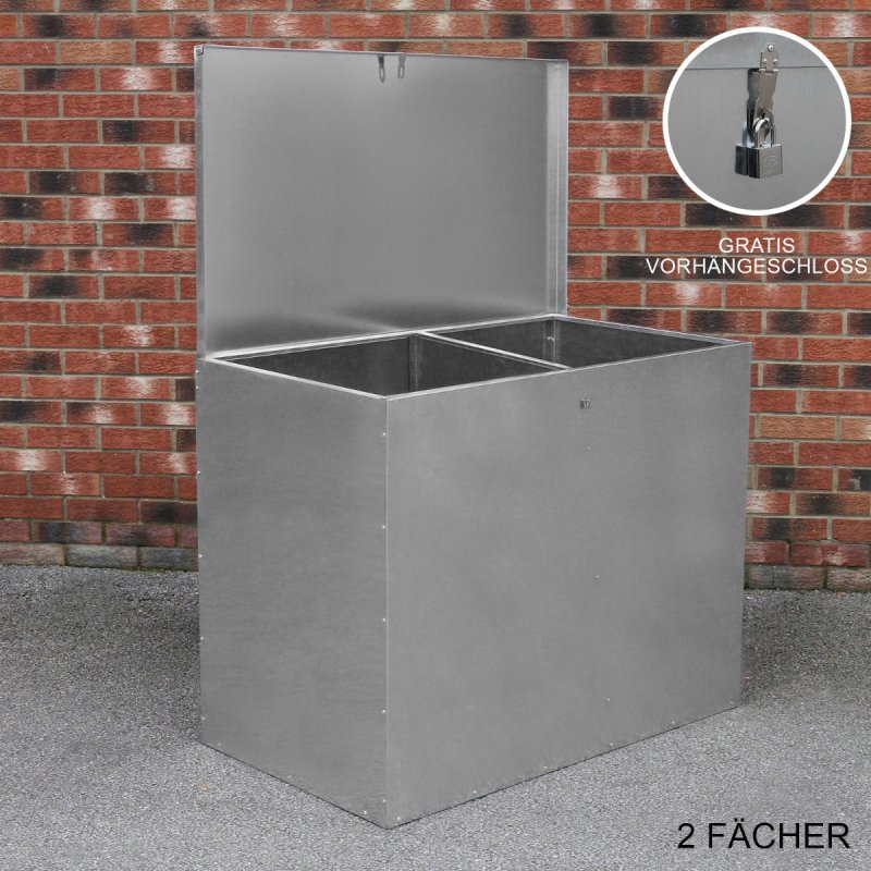Large Storage Feed Bins 64L Galvanised Metal Waterproof Rodent Proof Outdoor Farm Garden Stables Animal Lockable Container Free Pad Lock | 2 Compartments