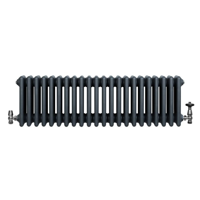 Traditional 4 Column Radiator & Valves - 300 x 1010mm - Anthracite Grey
