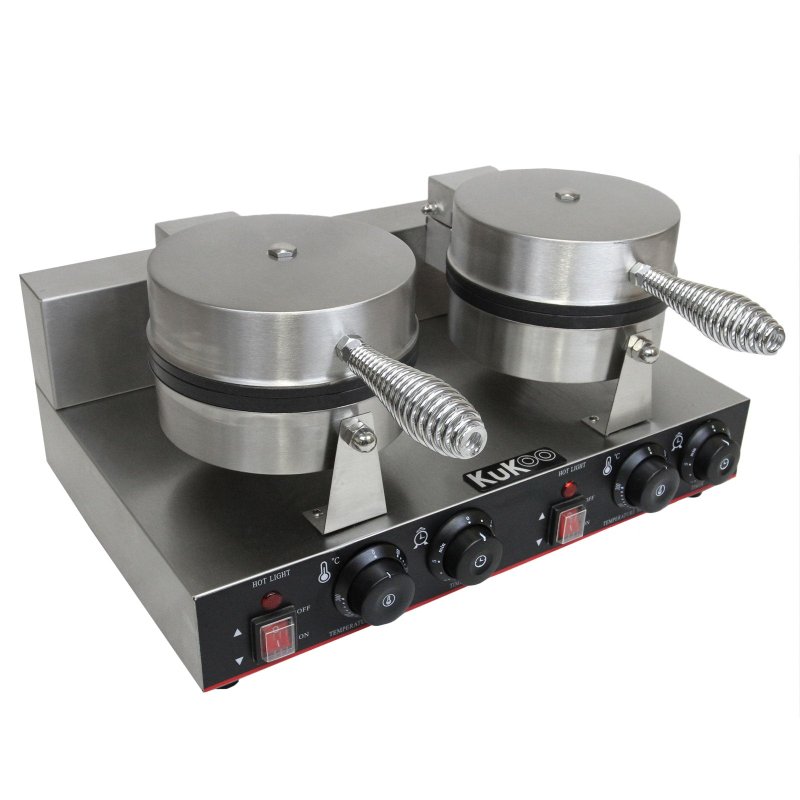 KuKoo Double Waffle Maker Commercial Catering Kitchen Stainless Steel Electric Non-Stick Plates