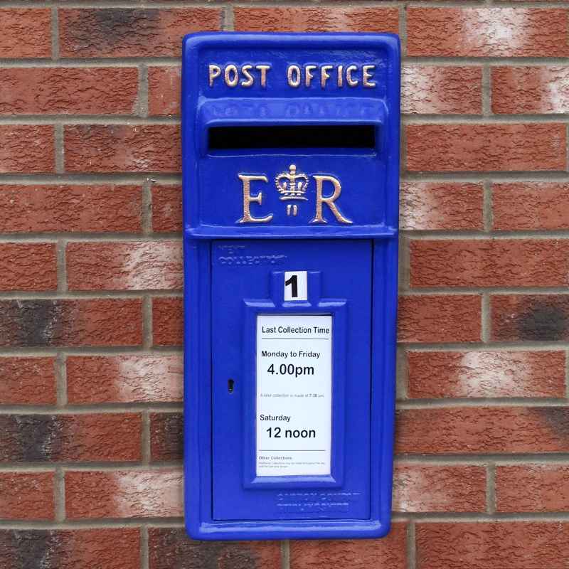 Royal Mail Post Box Scottish Cast Iron Wall Mounted Royal Mail Wedding Authentic Pillar Replica Lockable Post Office Letter Box Blue